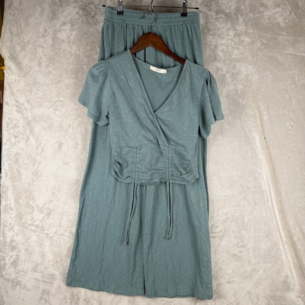 Love To Be Spoiled Sage Green Textured Knit Two Piece Top and Wide Leg Pants Set